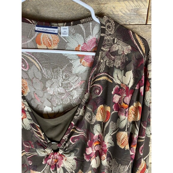 Croft & Barrow Women's Plus Sz 3X Floral Print Layered Look 3/4 Sleeve Top - Picture 3 of 11
